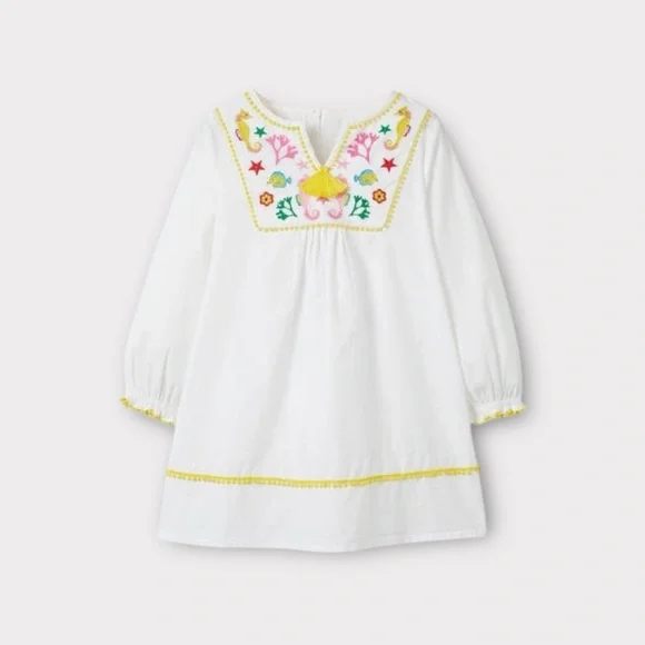 Mini Boden Under The Sea Applique Kaftan White Dress - Picture 1 of 7